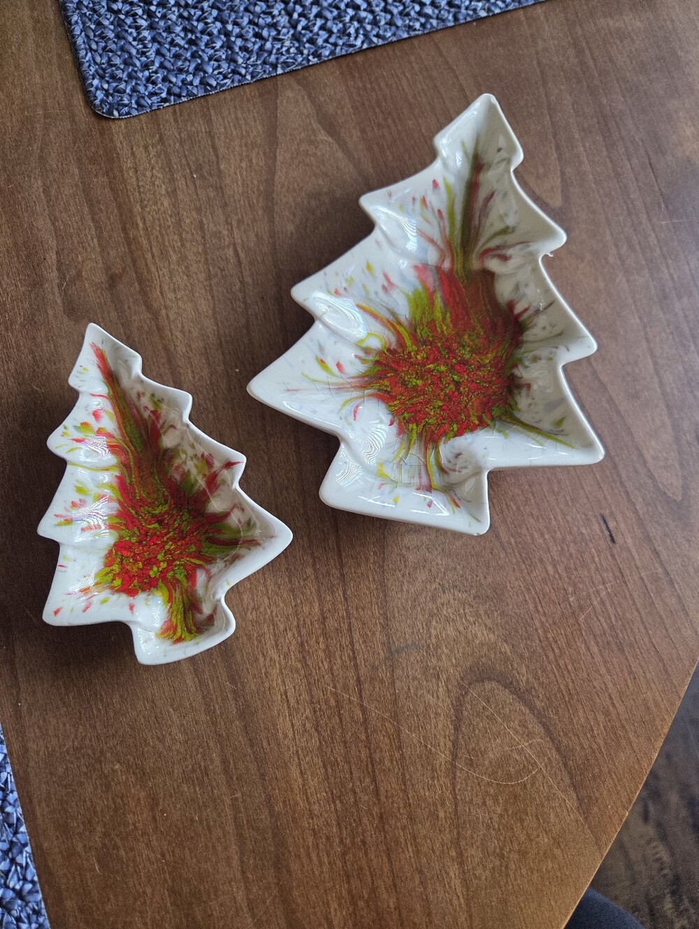 Pair Of Vintage Splatter Painted Christmas Trees